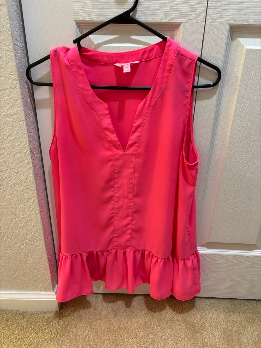 Lilly Pulitzer Hot Pink Sleeveless Ruffle-Hem V-Neck Camisole